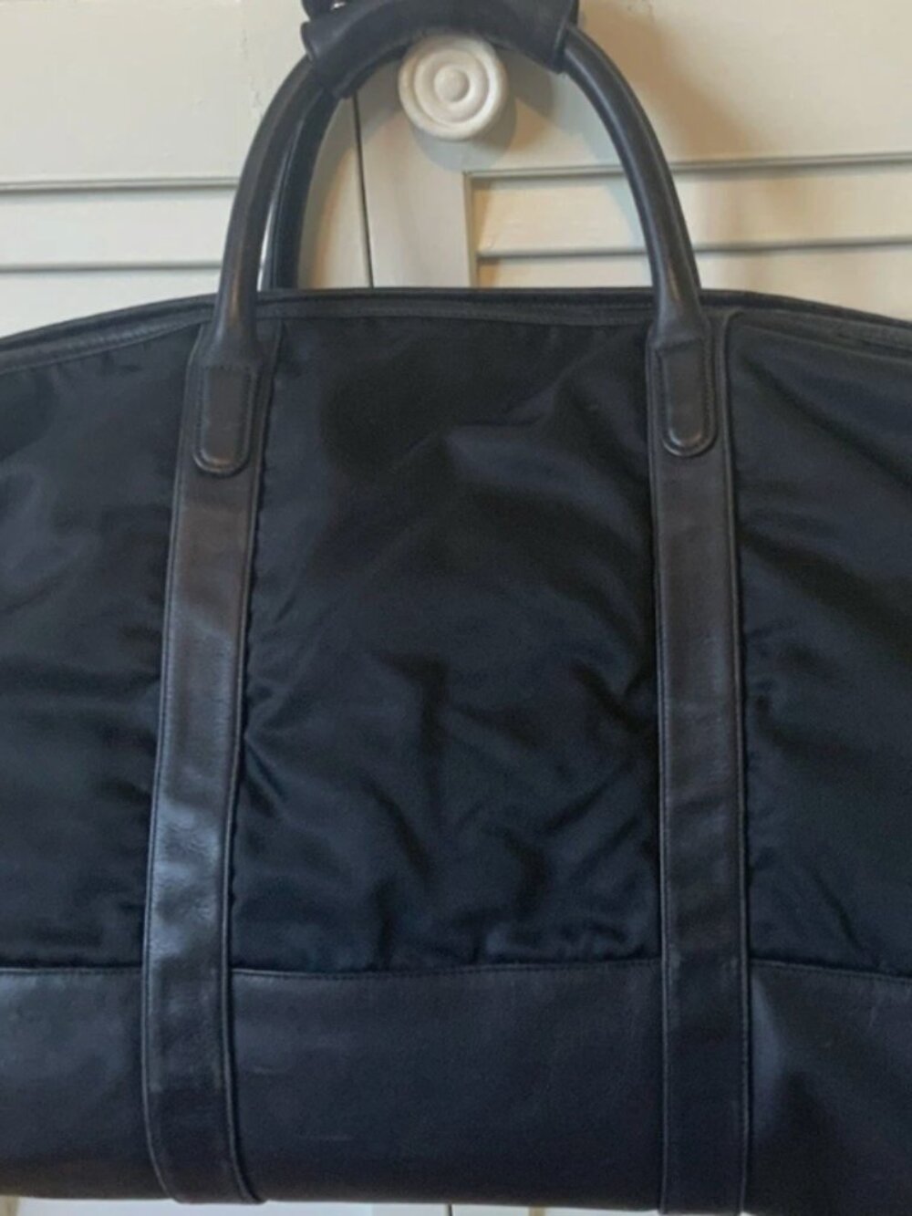 Coach Black Nylon Leather Trim Weekender Duffel Carry-On Bag w Strap - Picture 4 of 15